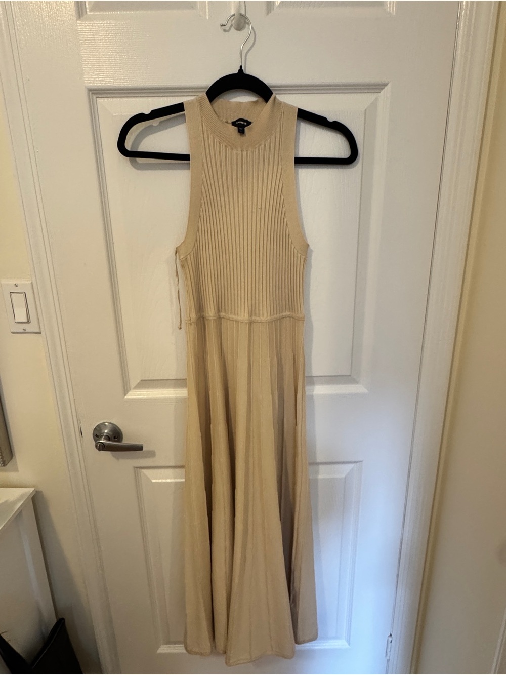 Sleeveless Ribbed Maxi Dress in Beige